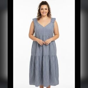 Old Navy Navy Checkered Midi Dress